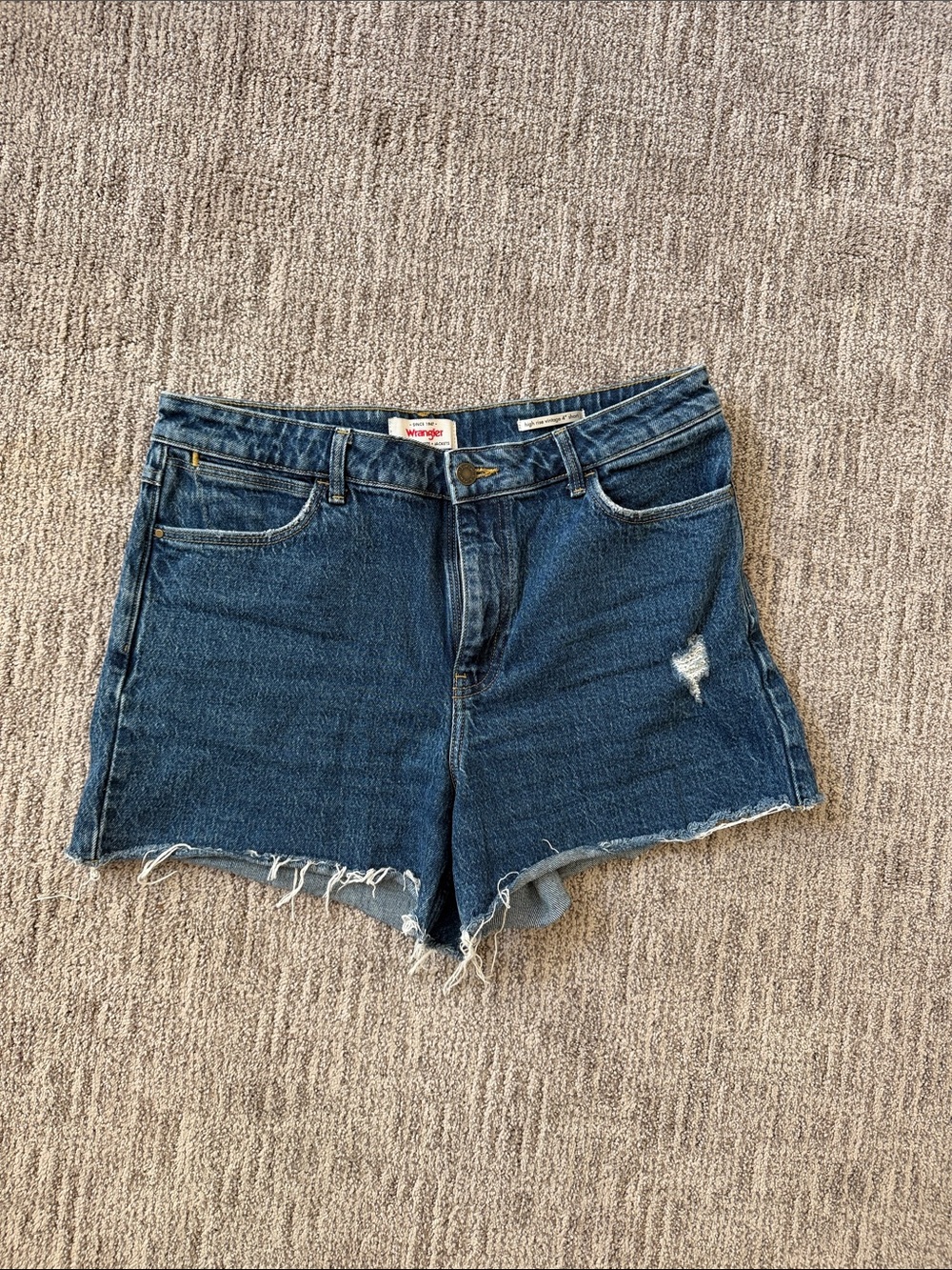 Wrangler Blue Denim Cutoff Shorts with Frayed Hem